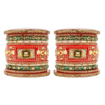 Traditional Rajwadi chuda, Bridal chuda, Rajasthani Dulhan Bridal Stones Bangles Set, Jaipur Rajasthani Indian chura, Red & Green Chura Set