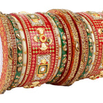 Traditional Rajwadi chuda, Bridal chuda, Rajasthani Dulhan Bridal Stones Bangles Set, Jaipur Rajasthani Indian chura, Red & Green Chura Set