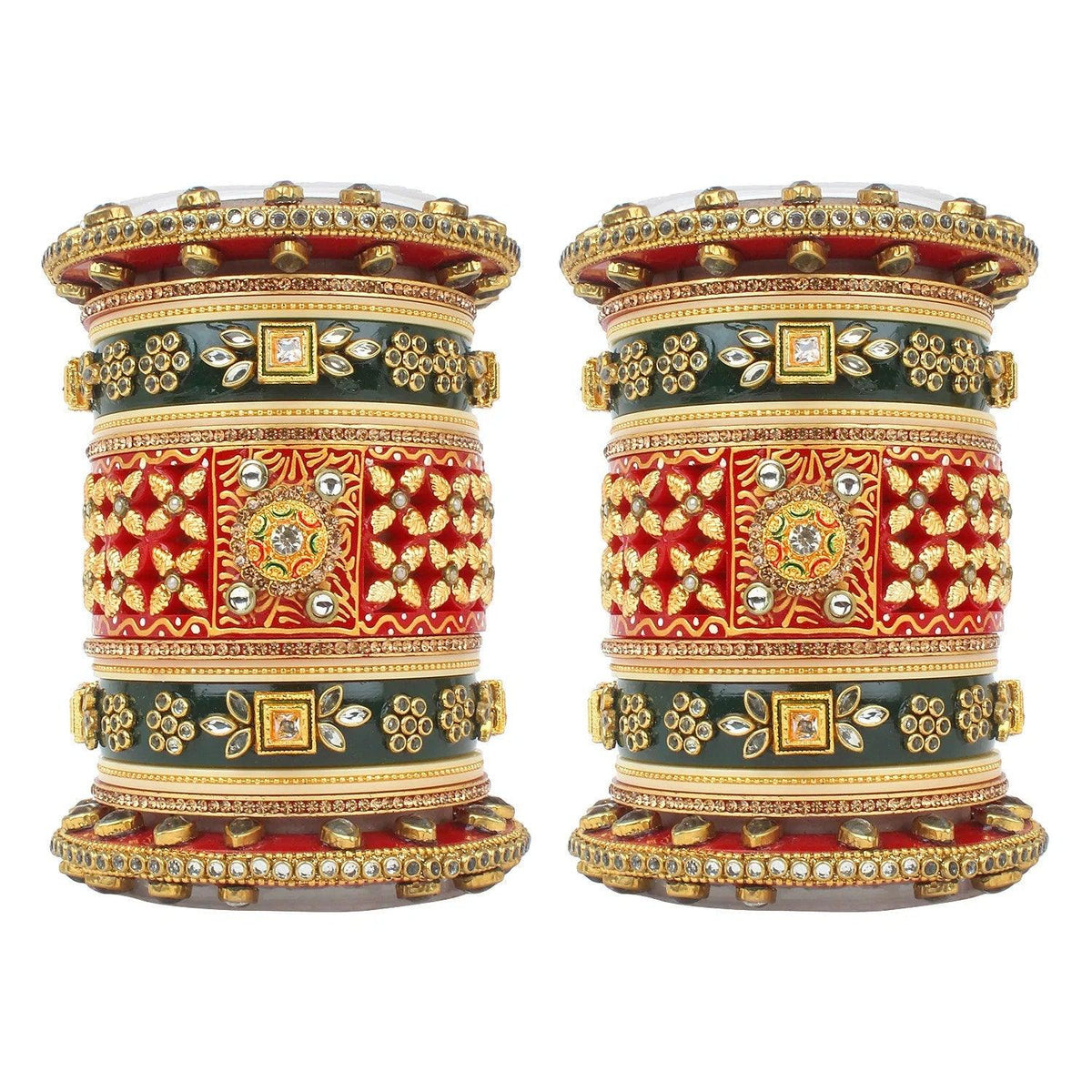 Traditional Rajwadi chuda, Bridal chuda, Dulhan Bridal Art Stones Bangles Set, Jaipur Rajasthani Indian chura, Red Green Chura Set
