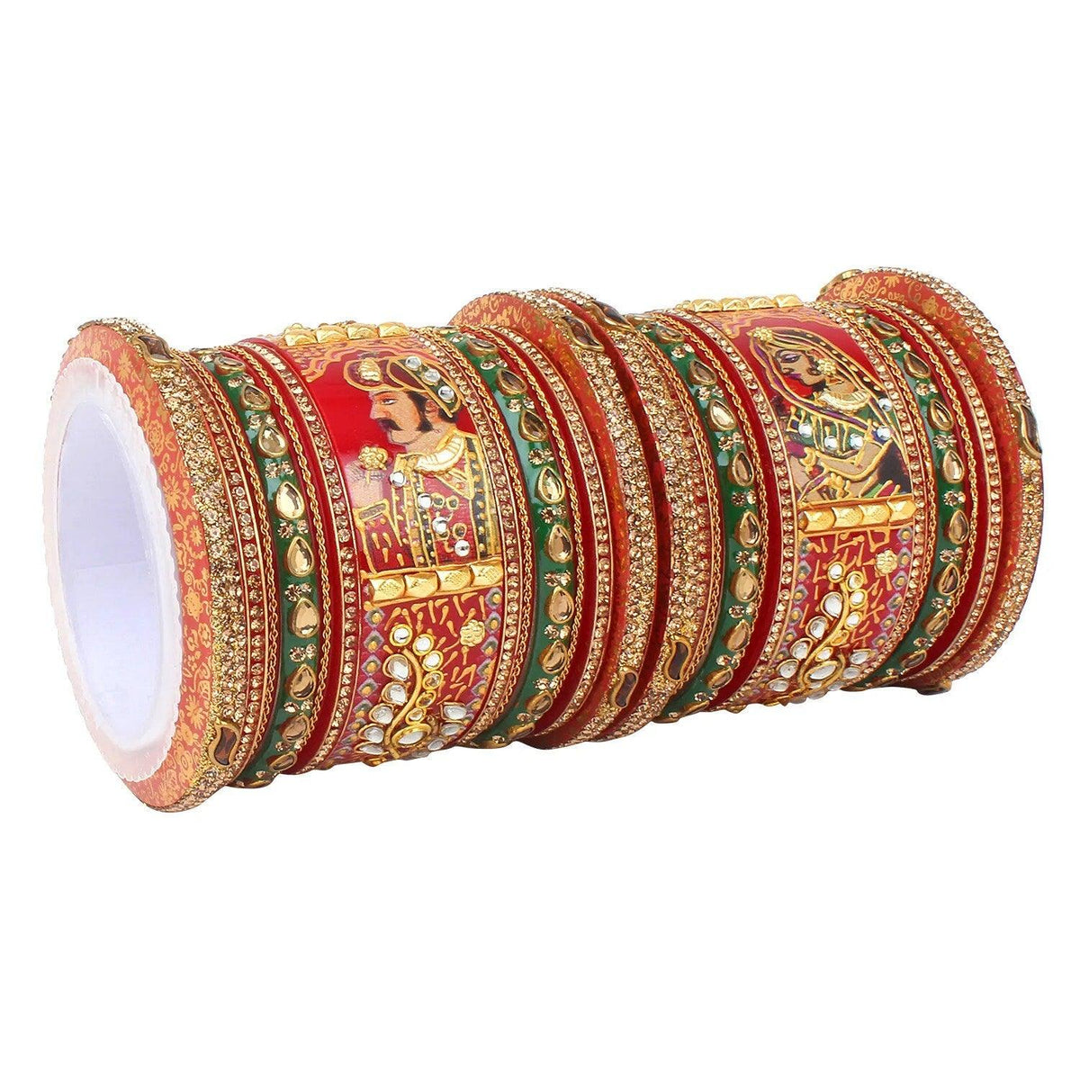 Raja Rani King Queen Rajwadi chuda, Bridal chuda, Dulhan Bridal Art Stones Bangles Set, Jaipur Rajasthani Indian chura, Red Green Chura Set
