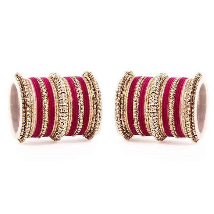 Indian Velvet Bangles Set Designer Bangles Set Choora Bangles Pearl & Kundan Bridal Bangles Set Wedding jewelry (Set of 2)