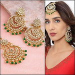 Alia Bhatt Inspired Kundan & Pearl Maang Tikka Earring Set, Indian Pakistani Wedding Bridal Jewelry Jewelry pearl Earrings Kundan earrings