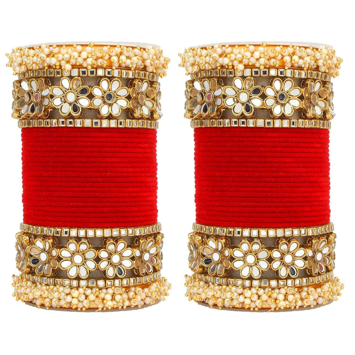 Flower Mirror Bangle Set, Indian bangle set , Velvet bangles, Traditional Wedding Bangles, Brass Metal and Stone Bridal Bangle Set