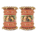 Radha Krishna Rajwadi chuda, Bridal chuda, Dulhan Bridal Art Stones Bangles Set, Jaipur Rajasthani Indian chura, Red Green Chura Set