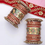 Radha Krishna Rajwadi chuda, Bridal chuda, Dulhan Bridal Art Stones Bangles Set, Jaipur Rajasthani Indian chura, Red Green Chura Set
