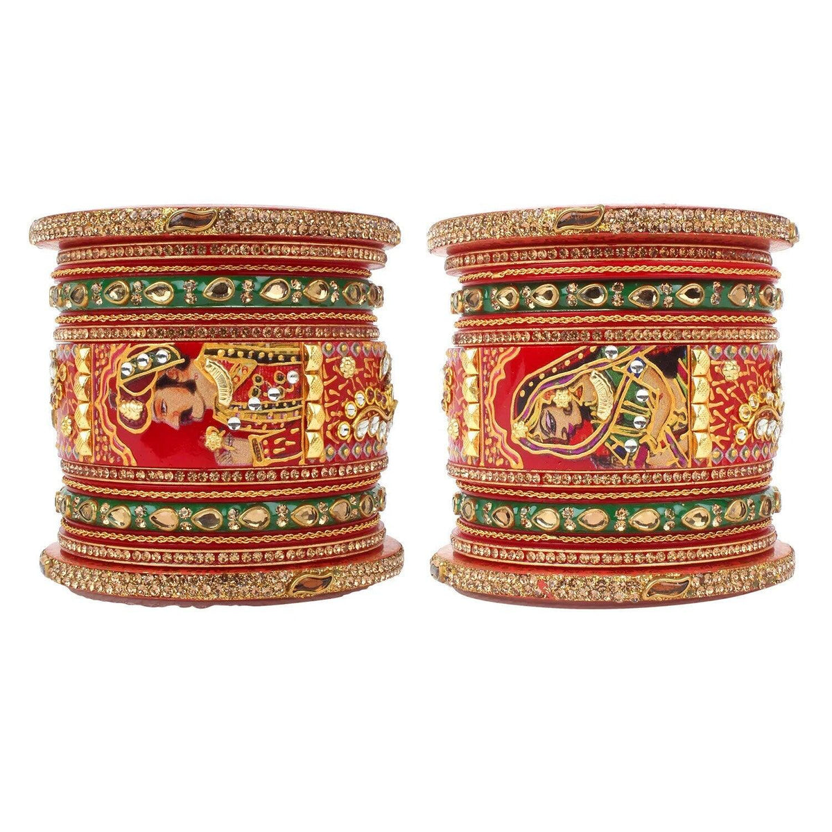 Raja Rani King Queen Rajwadi chuda, Bridal chuda, Dulhan Bridal Art Stones Bangles Set, Jaipur Rajasthani Indian chura, Red Green Chura Set