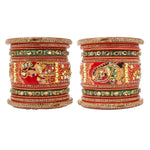 Raja Rani King Queen Rajwadi chuda, Bridal chuda, Dulhan Bridal Art Stones Bangles Set, Jaipur Rajasthani Indian chura, Red Green Chura Set