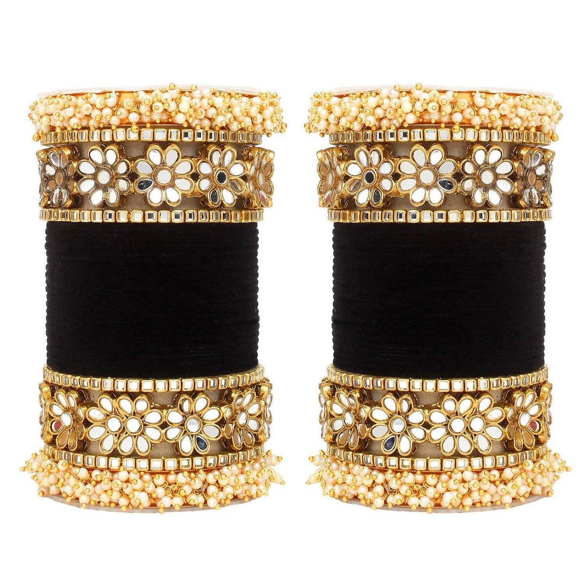 Flower Mirror Bangle Set, Indian bangle set , Velvet bangles, Traditional Wedding Bangles, Brass Metal and Stone Bridal Bangle Set