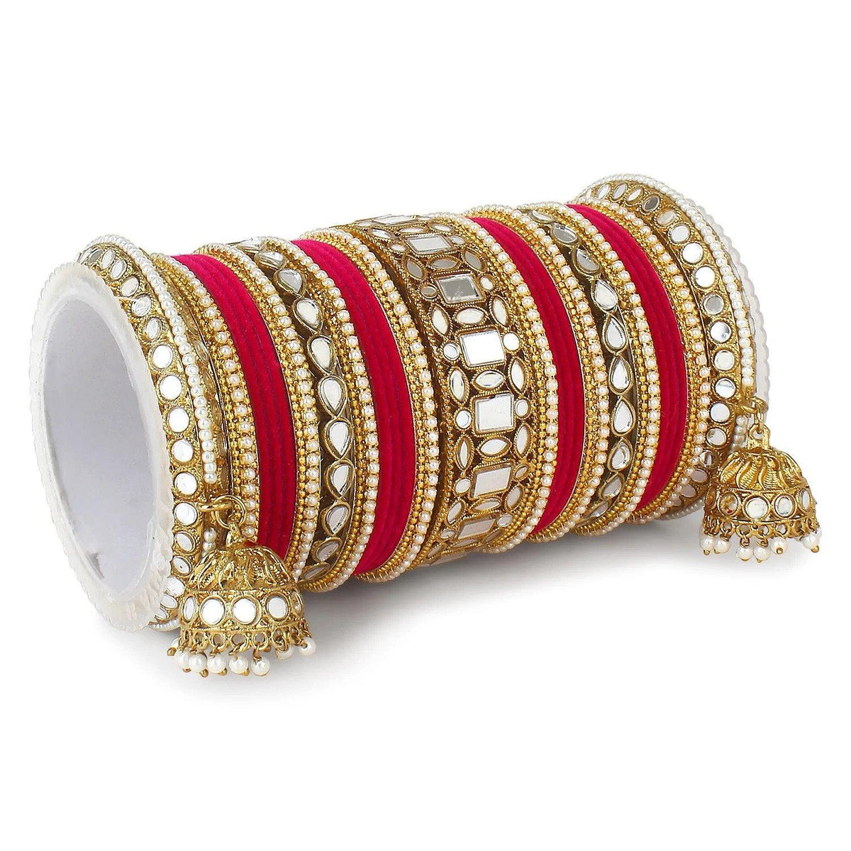 Traditional Mirror Velvet Bangles Set with Jhumki, Wedding Bangles, Traditional wedding jewelry, Brass Metal Mirror Bridal Bangles Set