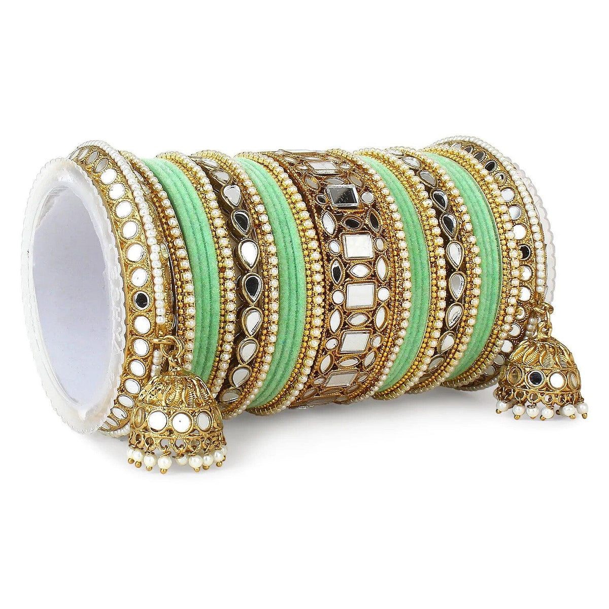 Traditional Mirror Velvet Bangles Set with Jhumki, Wedding Bangles, Traditional wedding jewelry, Brass Metal Mirror Bridal Bangles Set