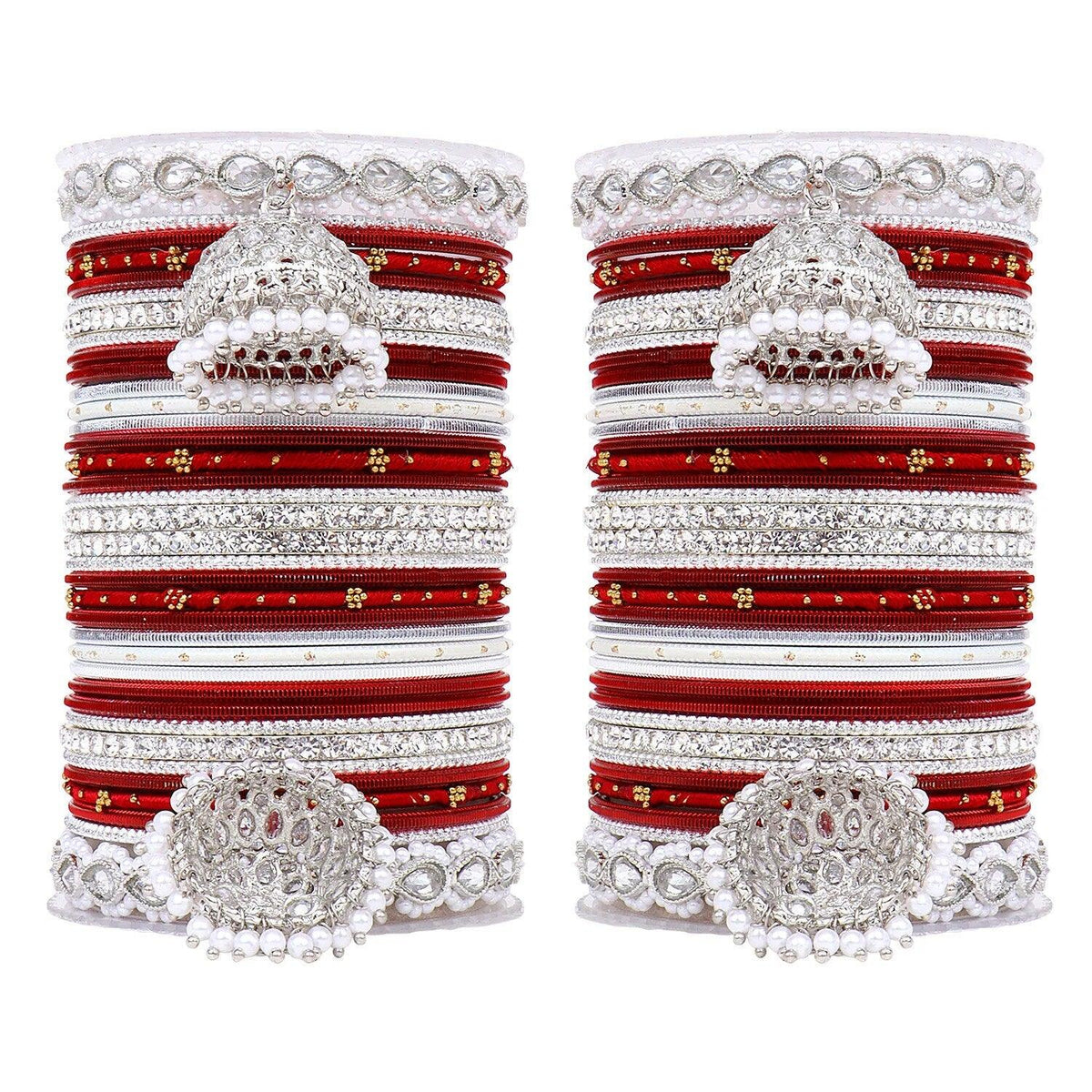 Pastel Bridal Bangle Set with Silver Kundan Jhumki, Indian wedding Tassel Bangles Set Woman Jewelry Bangle Set