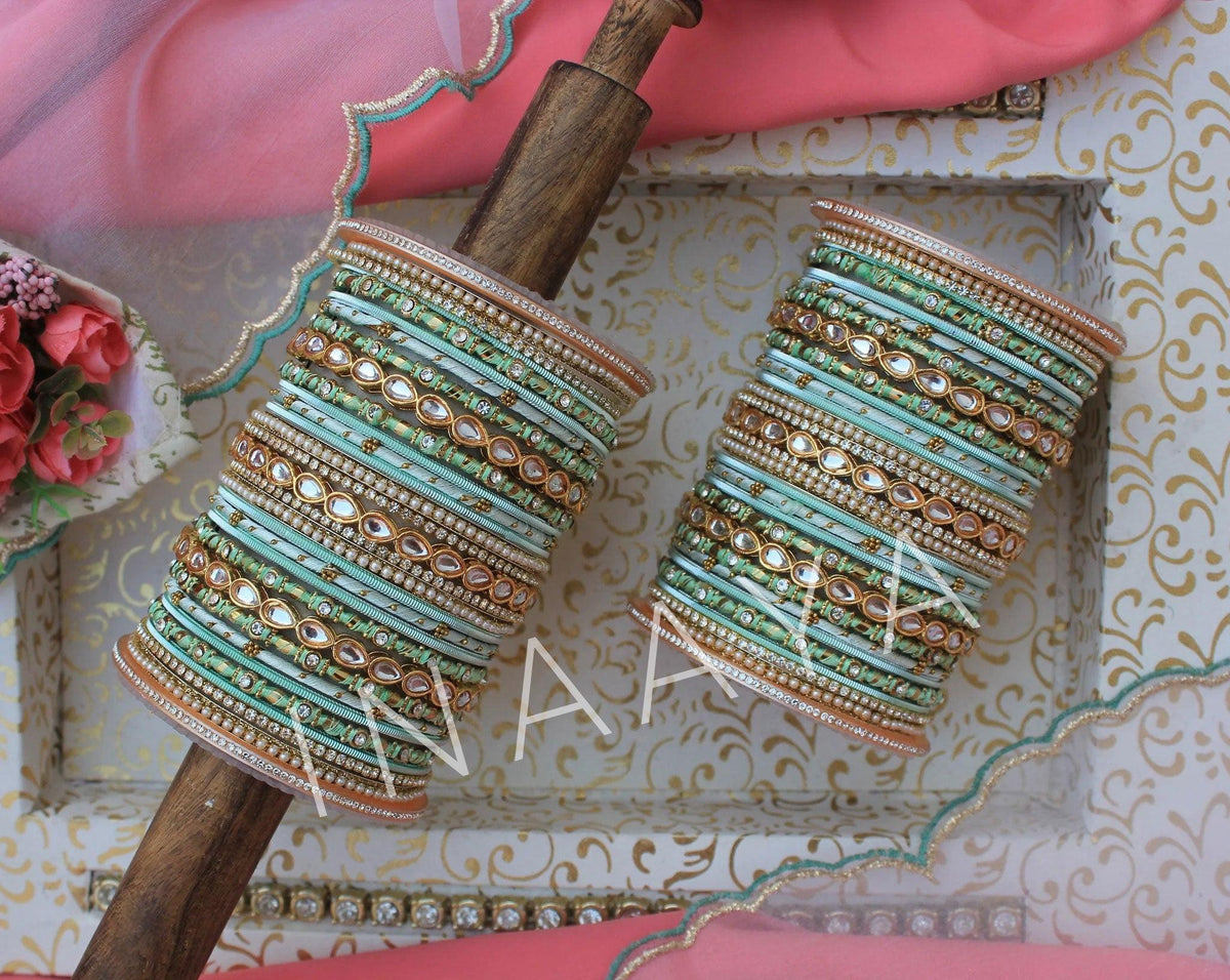 Light Blue Ethnic Kundan Bangles Set, Bridal | Wedding Bangles| Colorful | Beautiful | Fashion Bangles | Special Occasions | Eid