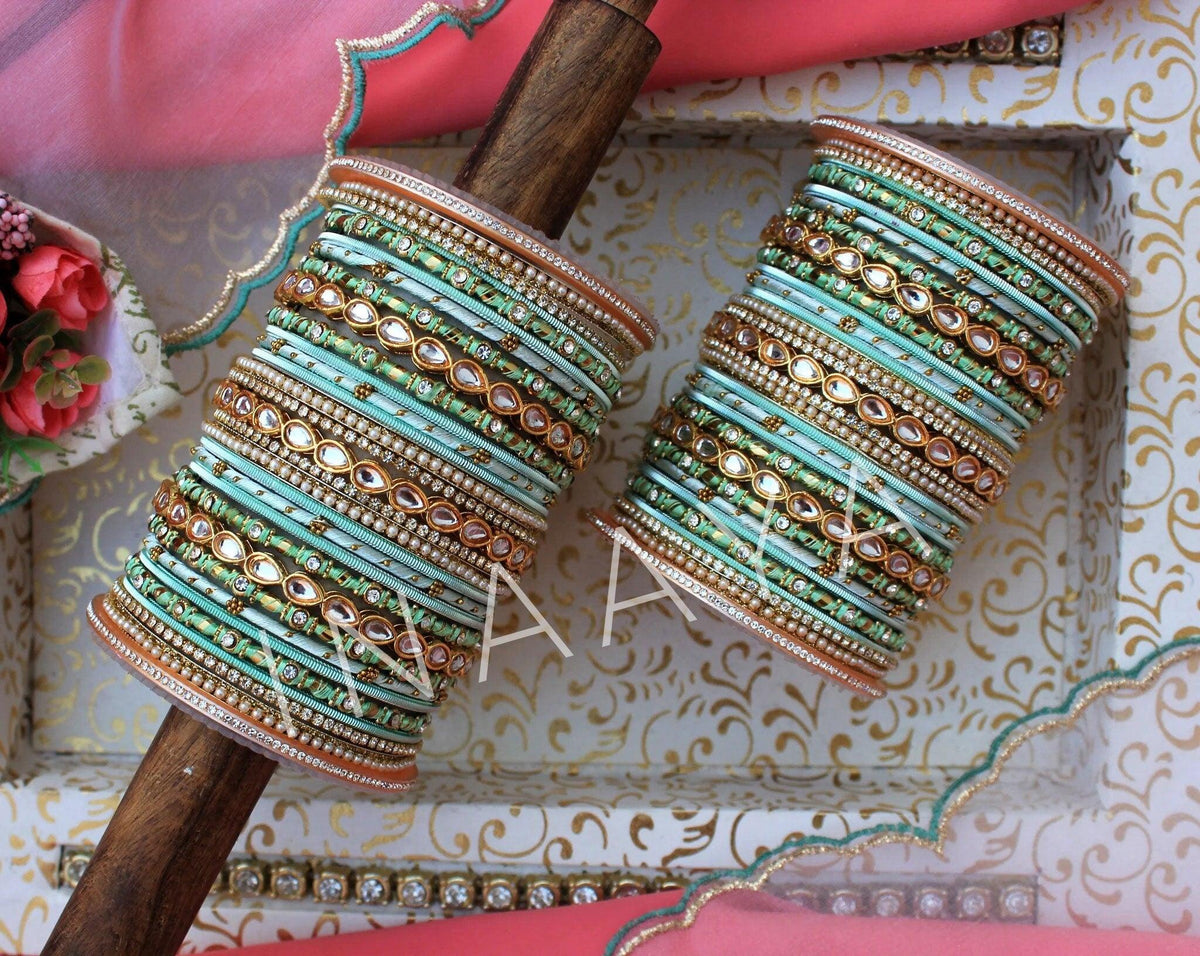 Light Blue Ethnic Kundan Bangles Set, Bridal | Wedding Bangles| Colorful | Beautiful | Fashion Bangles | Special Occasions | Eid