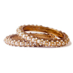 Set of 2 Golden Kundan Beaded Jhumki Bangles, Pearl & Stone Bangle, Cz Bangles, Bangles With Latkan, Indian Bangles