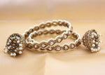 Set of 2 Golden Kundan Beaded Jhumki Bangles, Pearl & Stone Bangle, Cz Bangles, Bangles With Latkan, Indian Bangles