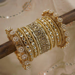 Gold Ranisa Bangle Set with Kundan pearl kada, Bridal bangles, Bridal Choora Set Wedding Eid Karwachauth Navratri Bollywood Choora