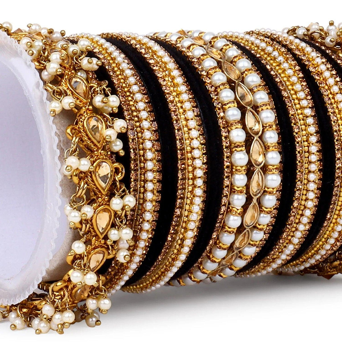 Velvet Bridal Bangles Set With Kundan Pearl Bangles, Indian Pakistani Bridal Bangles With Kundan Velvet Bridal Bangles Lightweight Jewelry