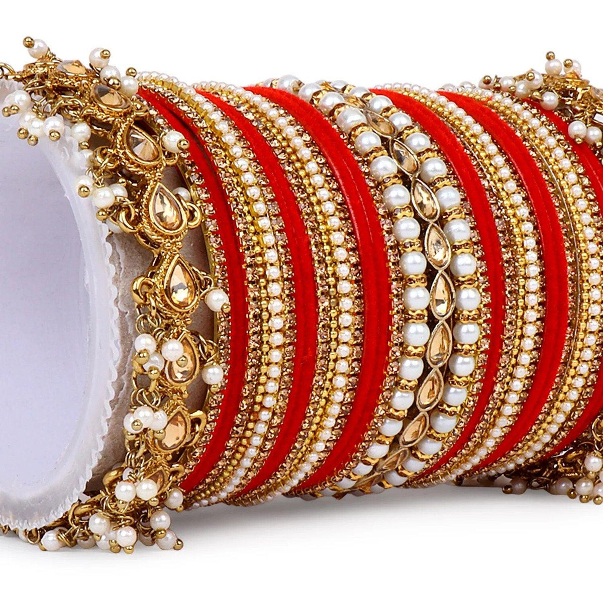 Velvet Bridal Bangles Set With Kundan Pearl Bangles, Indian Pakistani Bridal Bangles With Kundan Velvet Bridal Bangles Lightweight Jewelry