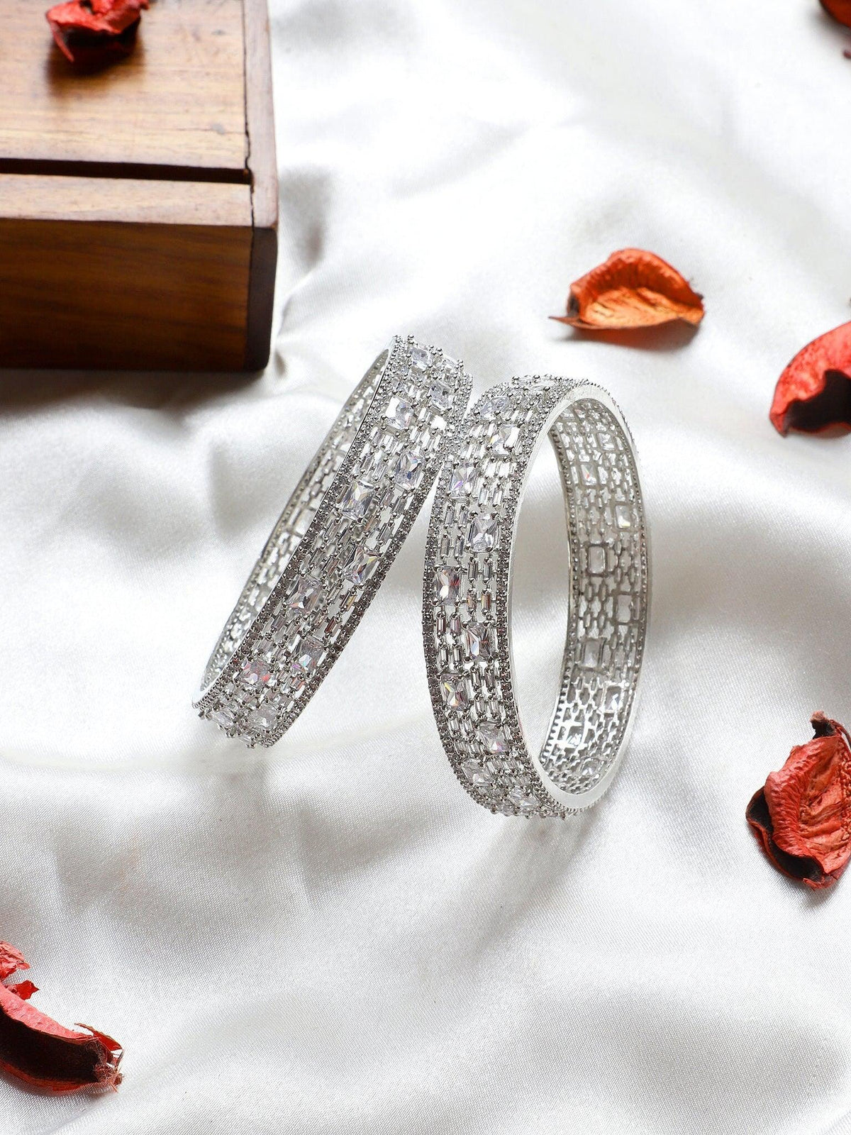 CZ/AD American Diamond Studded Silver Plated Traditional Round Solitaire Bangles Set / Indian jewelry / Indian Bangles / Wedding Bangles