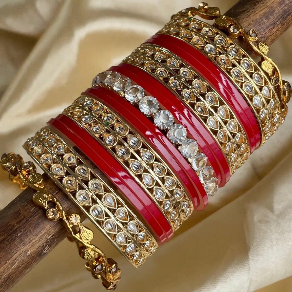 Punjabi Bridal Chuda, Kundan Bridal Chura CZ AD Stone Kada Bridal