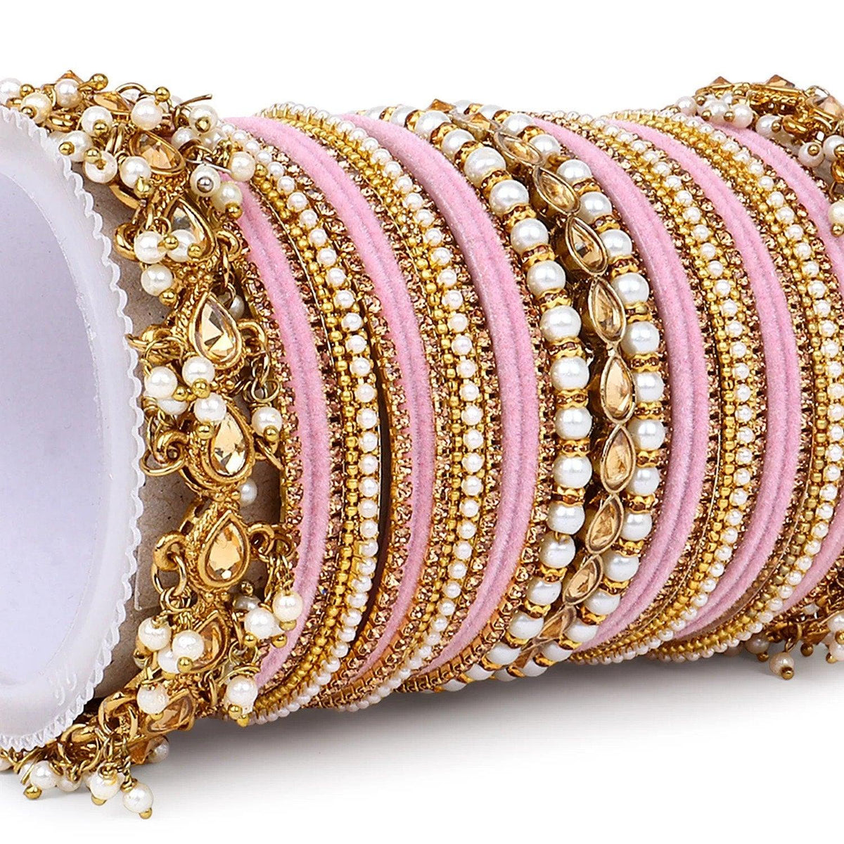 Velvet Bridal Bangles Set With Kundan Pearl Bangles, Indian Pakistani Bridal Bangles With Kundan Velvet Bridal Bangles Lightweight Jewelry