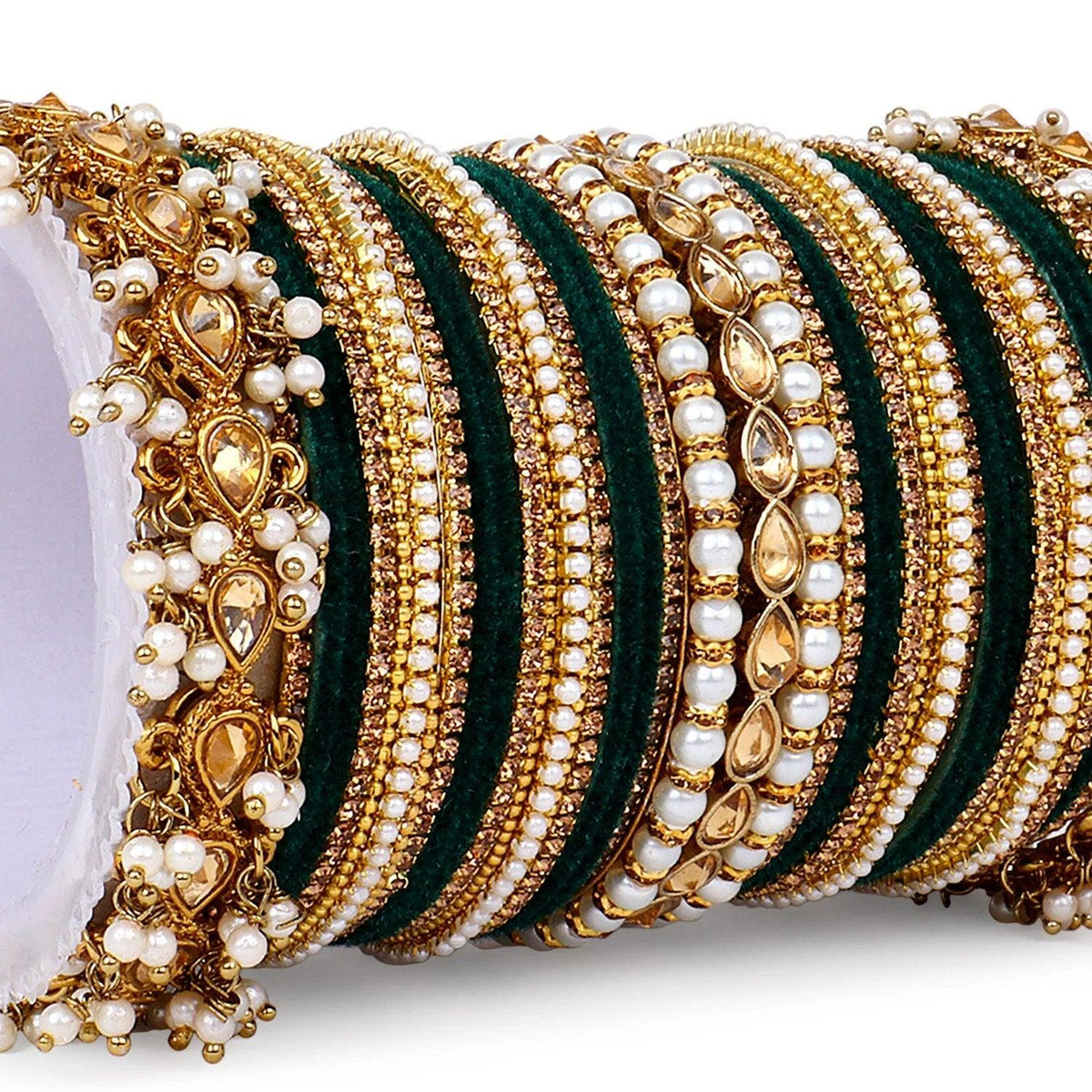Velvet Bridal Bangles Set With Kundan Pearl Bangles, Indian Pakistani Bridal Bangles With Kundan Velvet Bridal Bangles Lightweight Jewelry