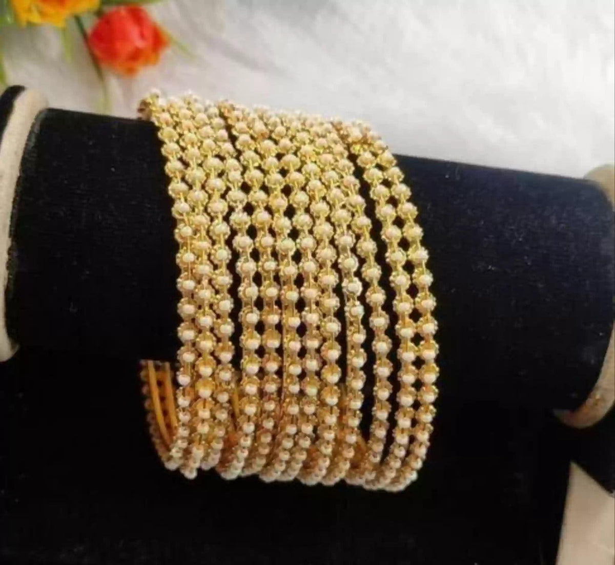 Gold plated pearl bangles
