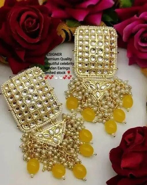 Kundan pearl earring set, gold plated fashion earring, kundan earrings, pearl cluster earrings, bridal earrings, kundan studs