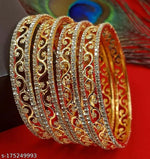 Stunning gold polished American diamond bangles set, Set of 4 gold bangles, daily wear bangles, Indian bangle bracelet, Indian wear kada