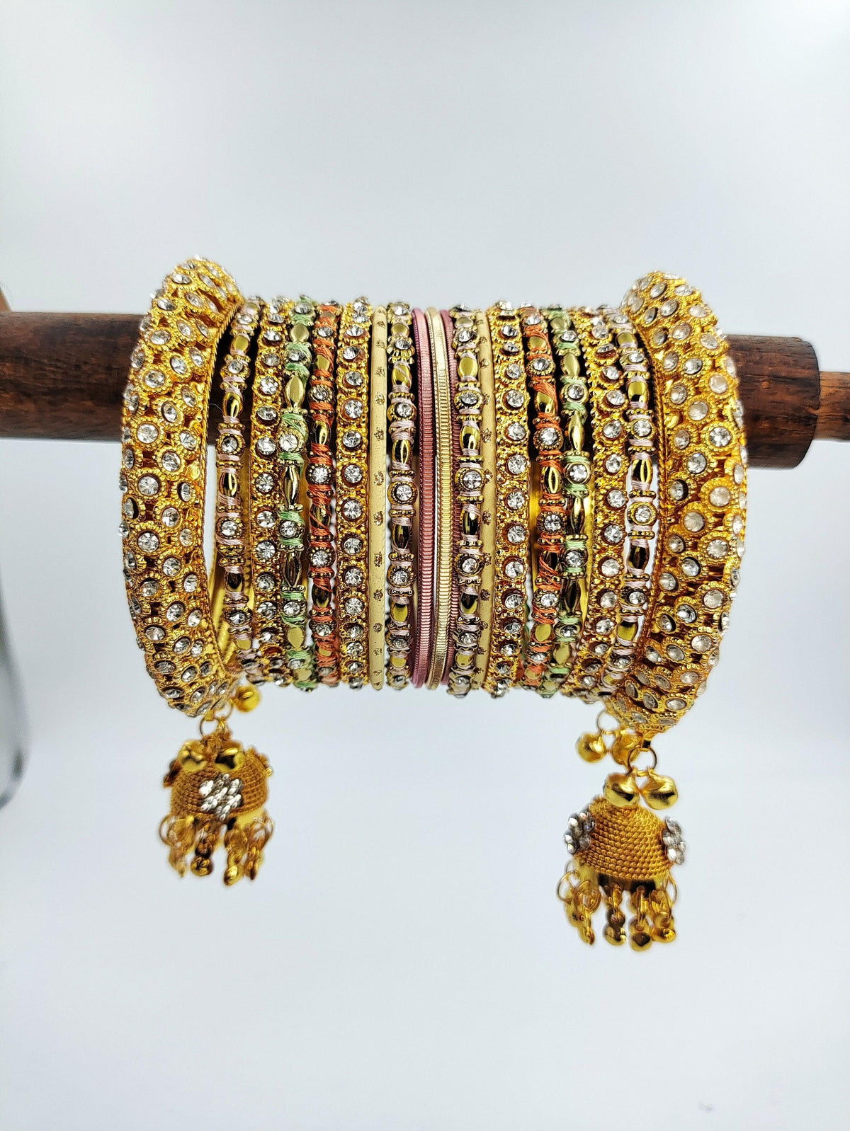 Golden Pink Shade Bridal Jhumki Bangles Set, Wedding Tassel Bangles, Colorful Beautiful Fashion Bangles, Special Festive Occasions, Eid