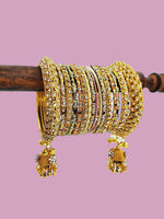 Golden Pink Shade Bridal Jhumki Bangles Set, Wedding Tassel Bangles, Colorful Beautiful Fashion Bangles, Special Festive Occasions, Eid