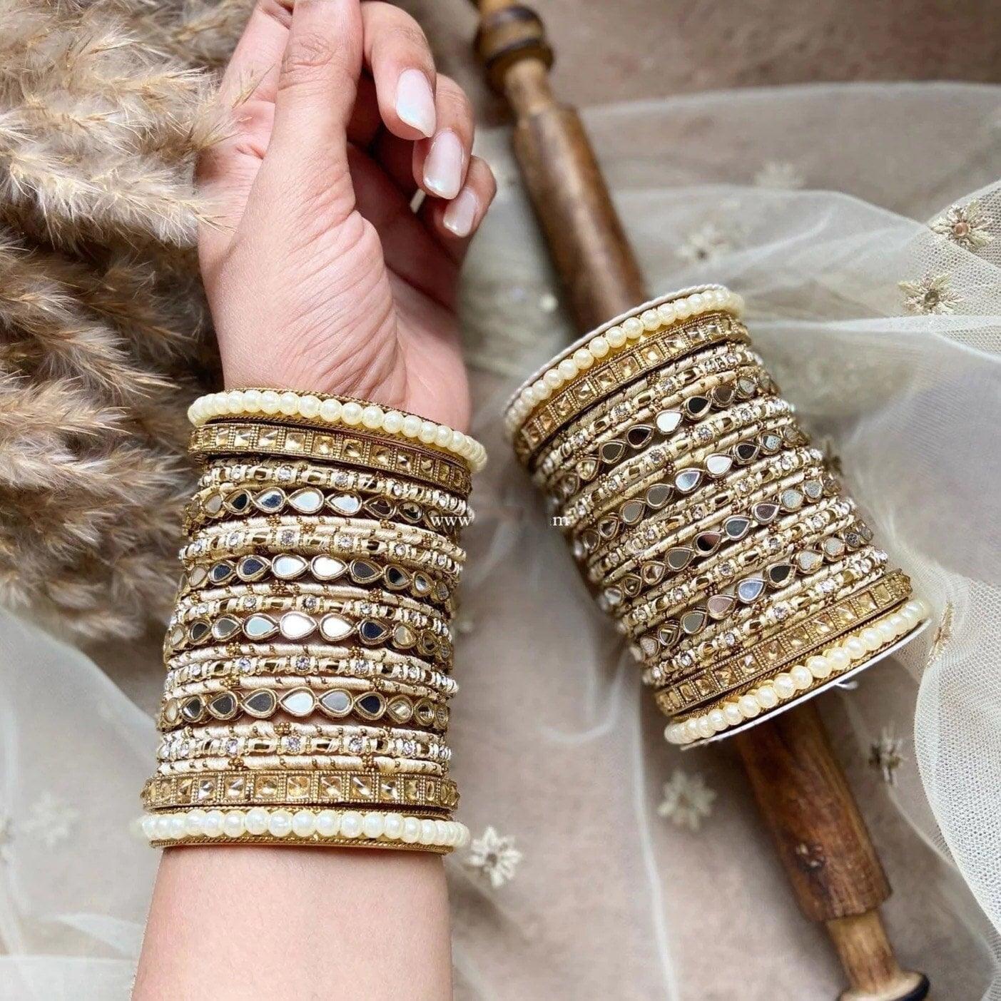 Stone pearl drop mirror bangle wedding Indian asian churiyan