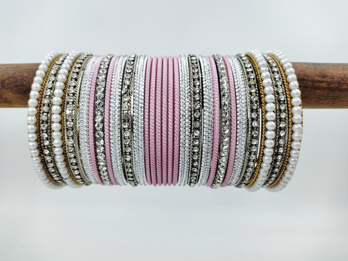 Pink bangles, wedding bangles for bride , Indian wedding bangles set with stones and pearl work, Indian traditional bangles set