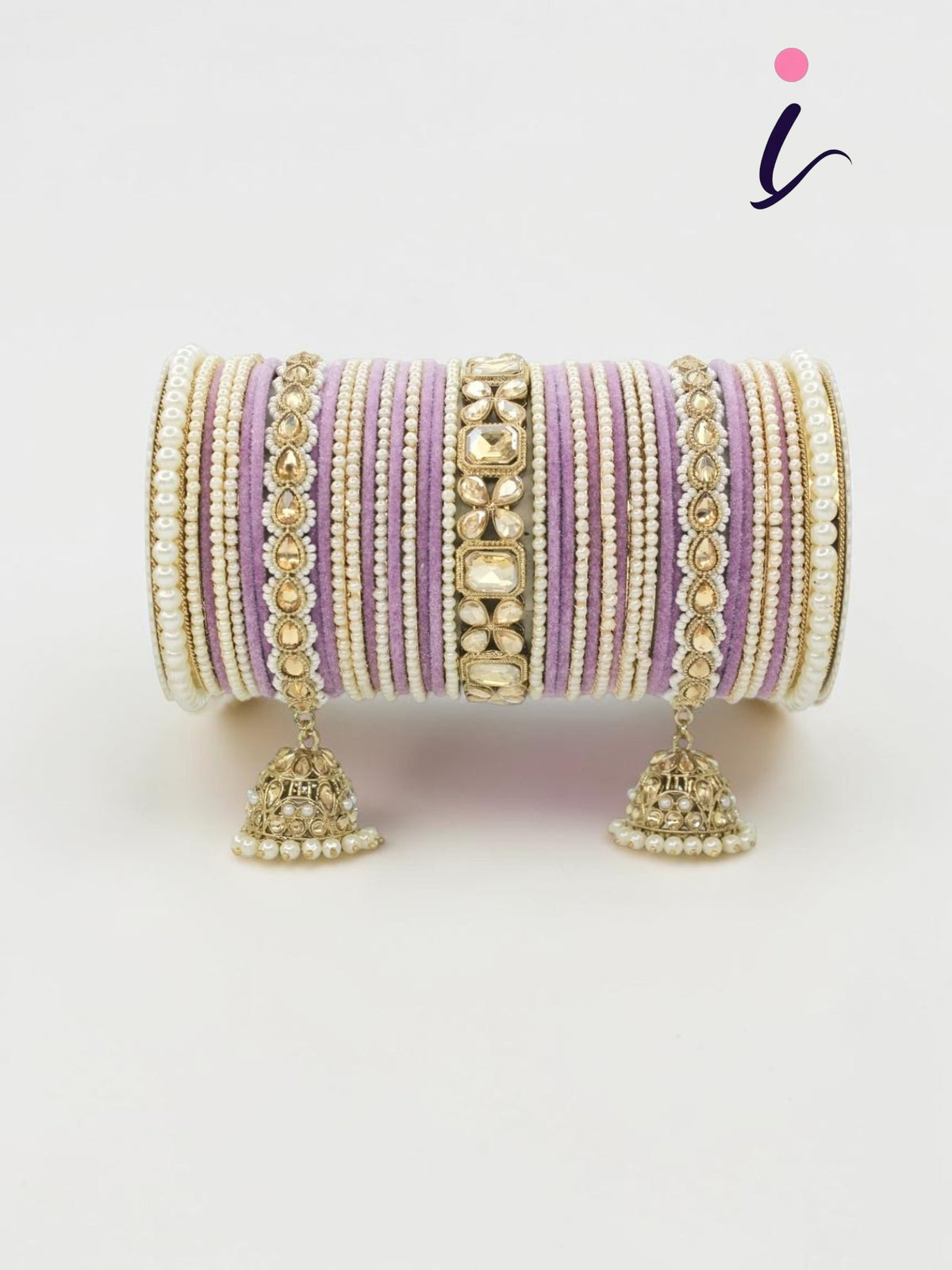Indian Bangles in Different Colors Pearl Bangles Set with Jhumki Borders - Both Hands