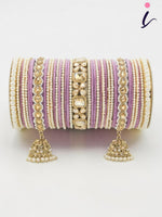 Indian Bangles in Different Colors Pearl Bangles Set with Jhumki Borders - Both Hands