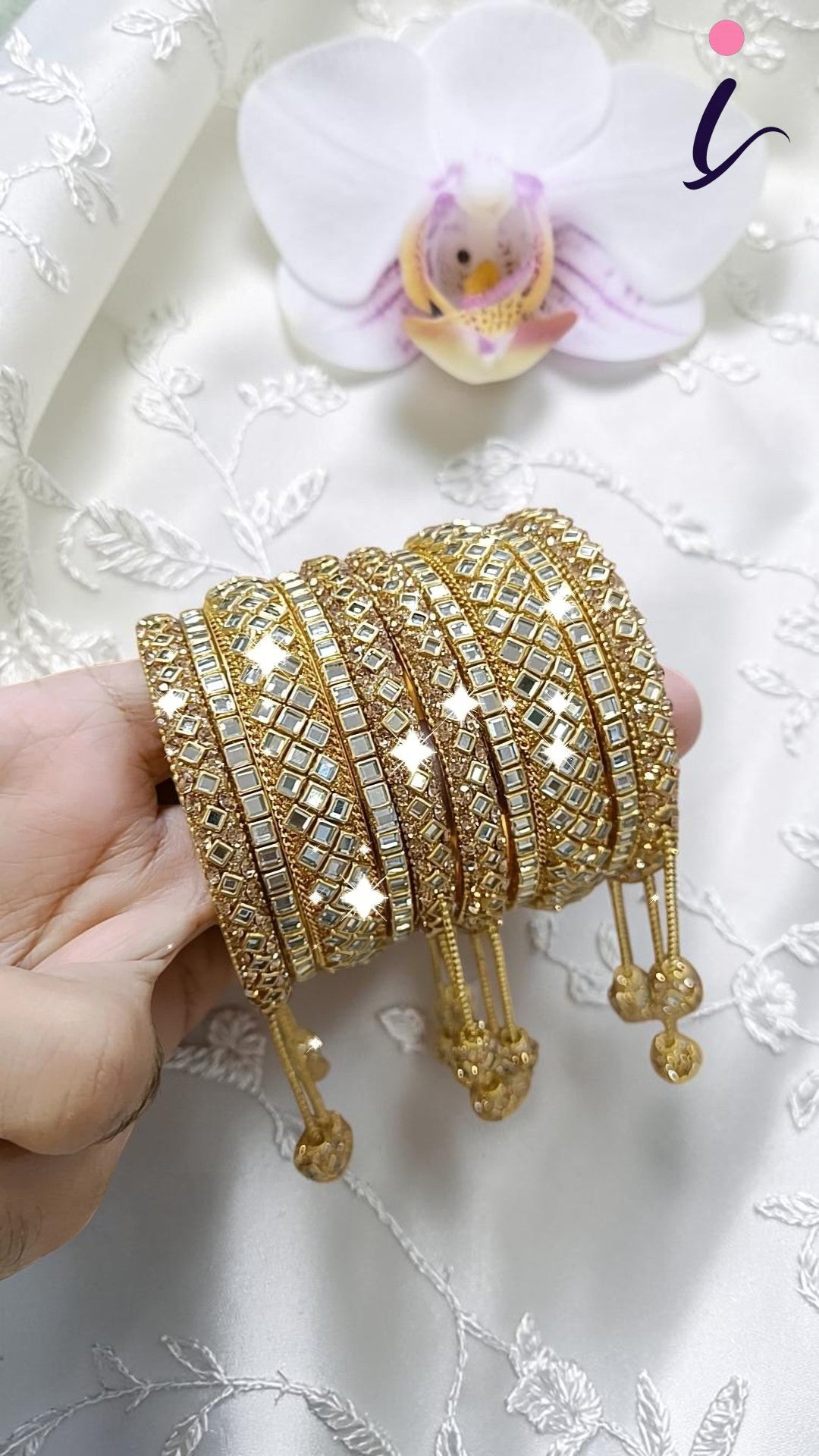 Silver Gold CZ Pearl Pakistani Bangles Set for Women | Engagement & Wedding Jewellery | Cubic Zirconia Bridal Bangles