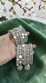 Bridal Indian Bangles & Jhumka Set | Silver Enamel and Pearl Work Jewellery | Wedding & Party Wear for Women
