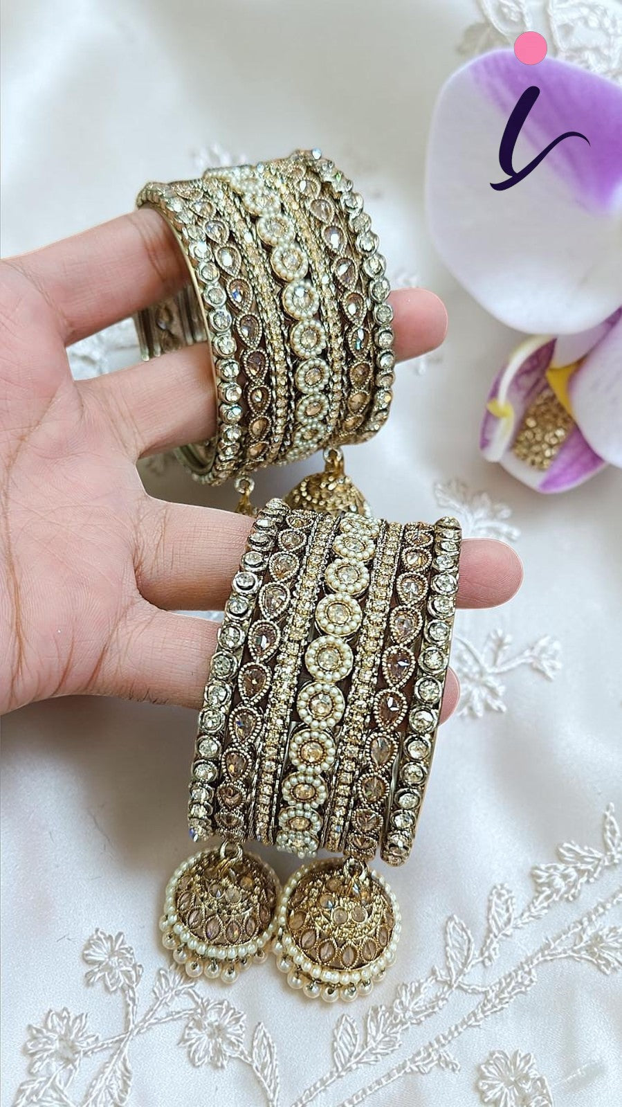 Indian Jewellery Bridal Bangle Set – Indian Jhumki Ad Stones Bangles Set for Wedding & Festive Wear