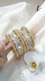 Luxurious Legacy Gold-Plated Kundan Bangles Pearl Stone Pakistani Jewellery
