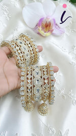 Square Style Light Golden Stone Work Bangle Jhumki With Kada Set | Pakistani Bangle Set | Pakistani Jewelry | Traditional Jewelry