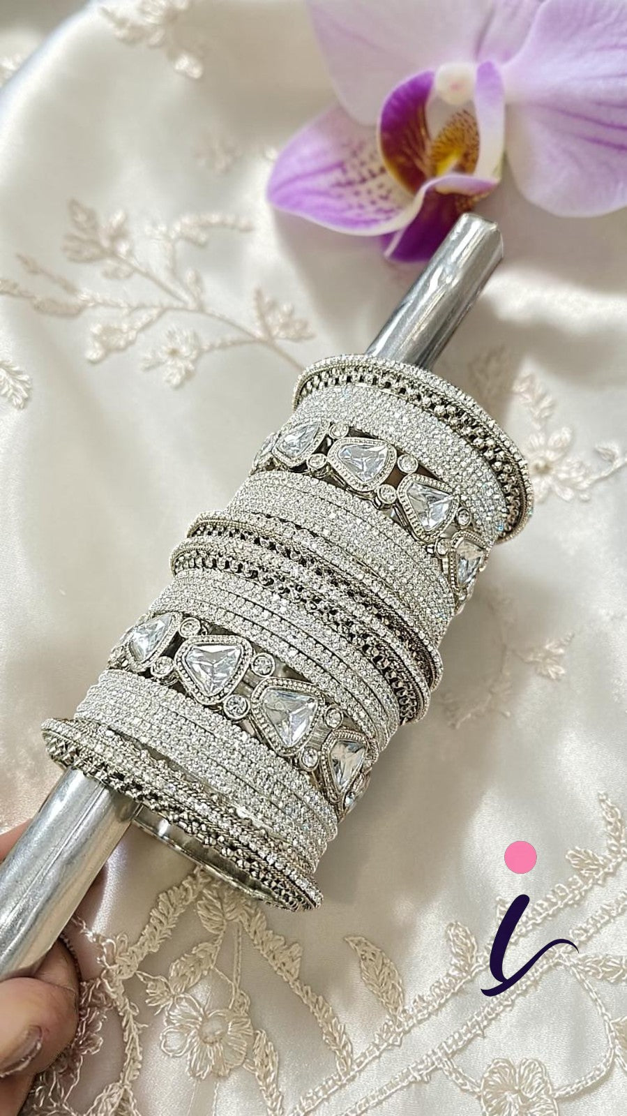 Bollywood Inspired Silver Plated Kundan Stone Bridal Wedding Chura Set