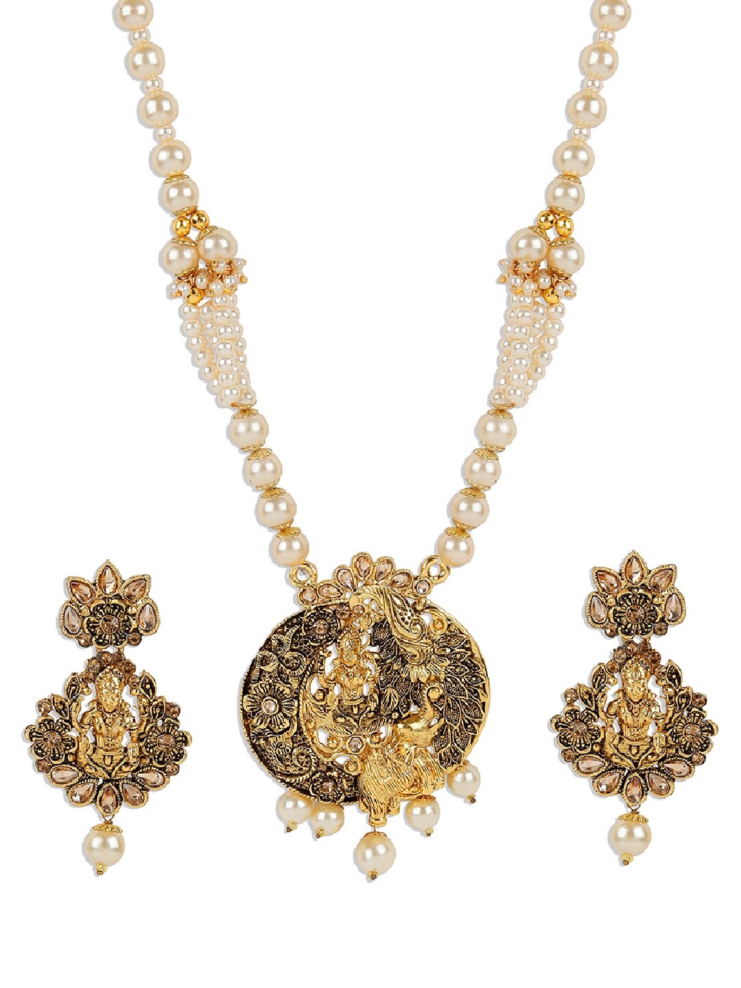 Shree Ganesha Maa luxmi Necklace Pacchi Work Multi-Color Acrylic Beads Stone Handmade Beaded Statement Jewelry Set with Earrings for Women & Girls - Libasaa