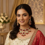 Premium Red Kundan Necklace Set with Matching Earrings | Indian Kundan Polki Jewellery Necklace Set