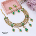 Emerald Green & Cubic Zirconia Choker Necklace Set | Gold Plated Bridal Jewelry for Weddings | Indian Ethnic Statement Necklace with Matching Earrings