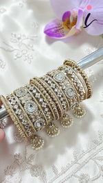 Golden Flower Design Stone Work Bangle & Jhumki Set for Women | Traditional Indian Jewellery | Ethnic Wedding, Party & Festive Wear