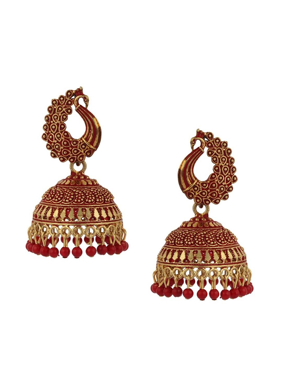 Peacock Shape Maroon Gold Plated Earring For Girls and Women - Libasaa