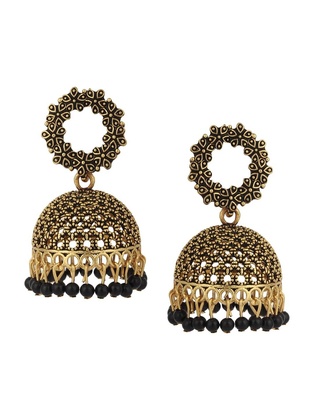 Indian Bollywood Traditional Wedding Gold-Plated Crown Circular Black Earrings for women/girls - Libasaa