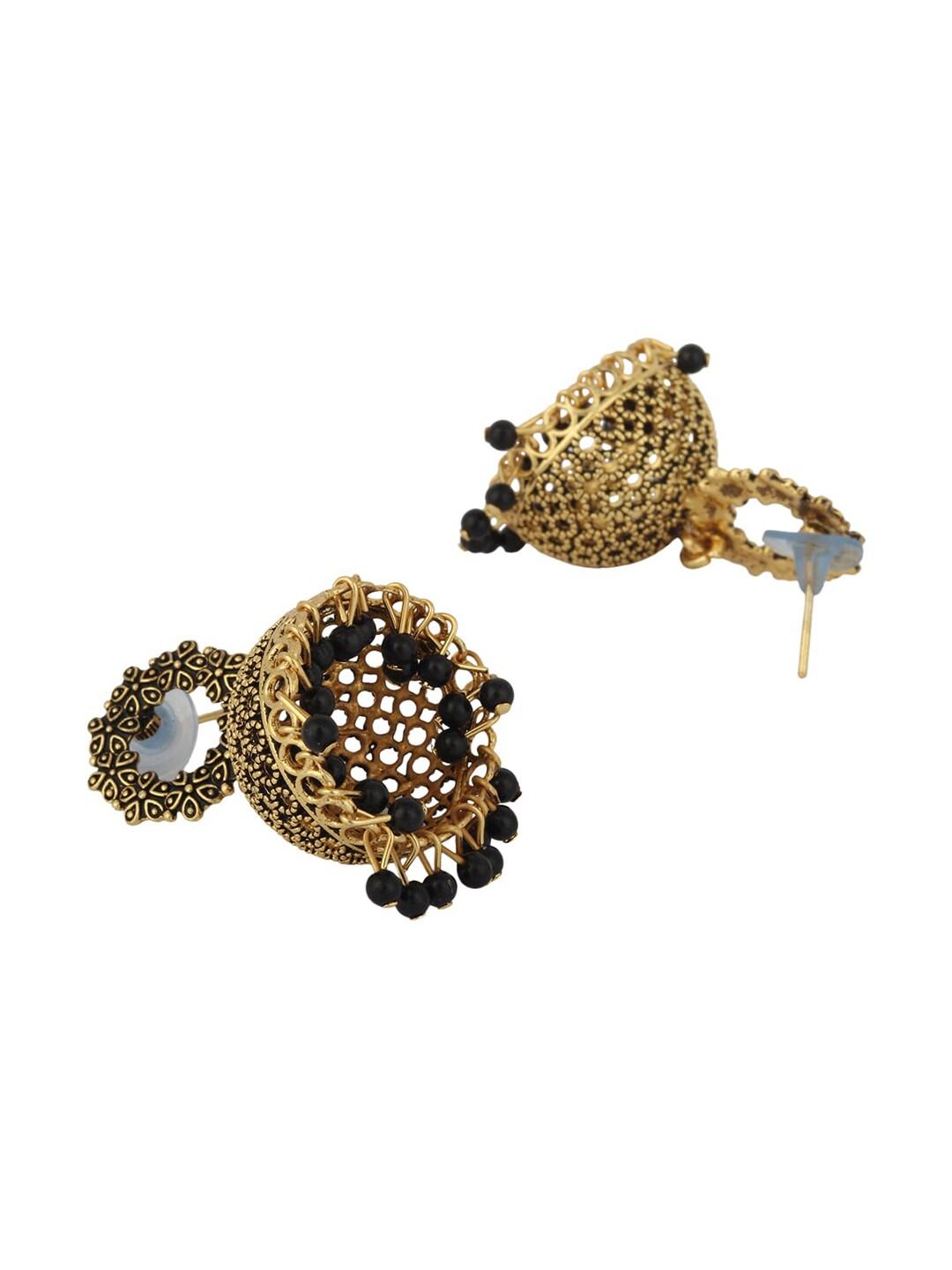 Indian Bollywood Traditional Wedding Gold-Plated Crown Circular Black Earrings for women/girls - Libasaa