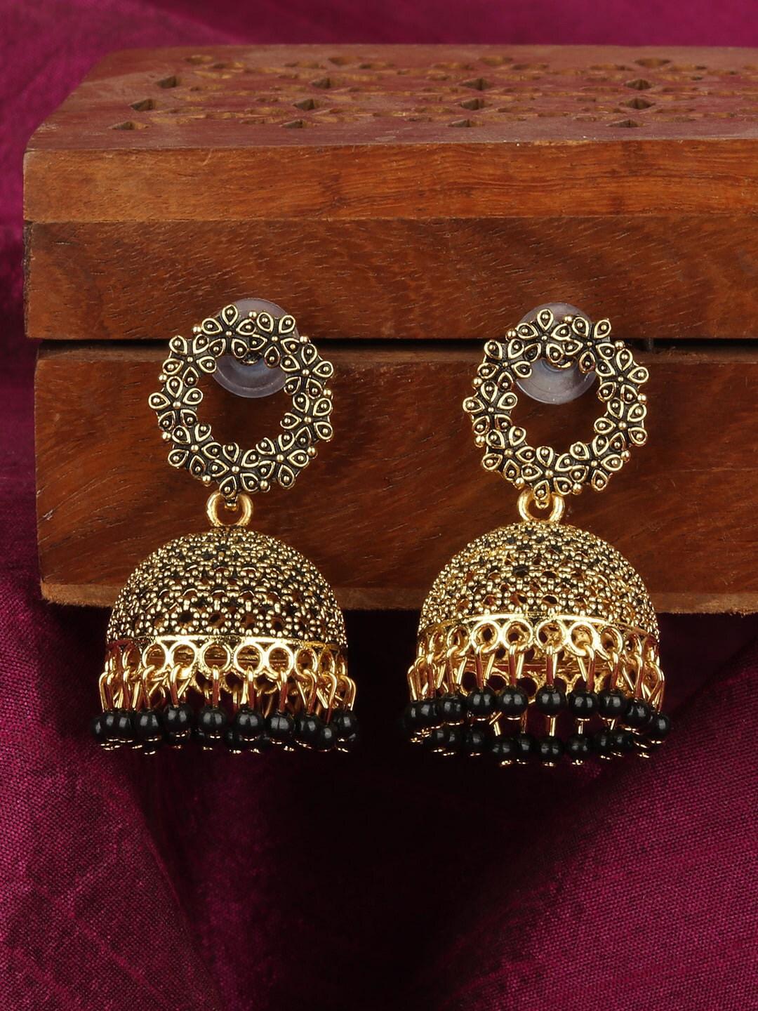 Indian Bollywood Traditional Wedding Gold-Plated Crown Circular Black Earrings for women/girls - Libasaa