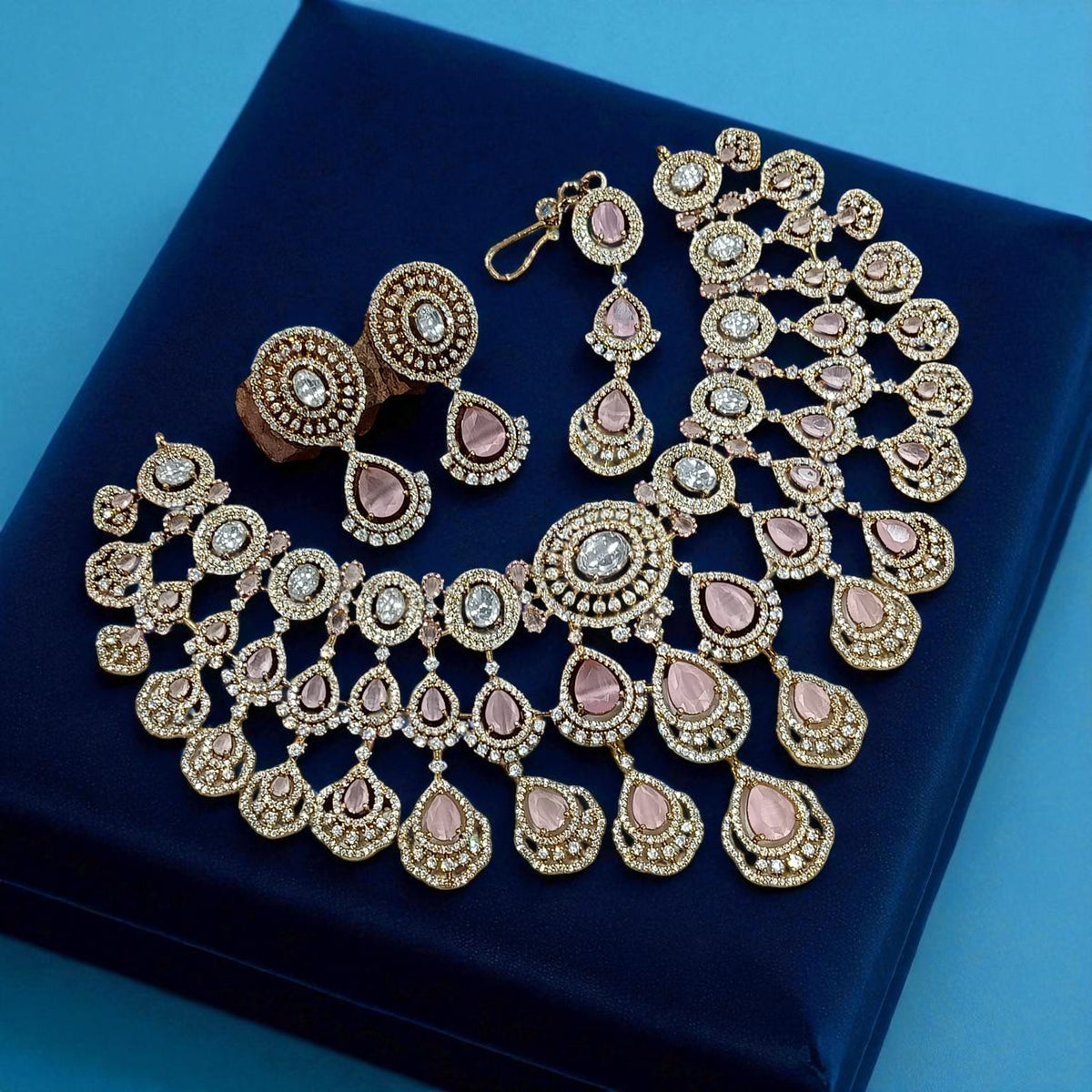 Mint Green Multi-Layered Kundan Bridal Necklace Set with Earrings & Maang Tikka – Heavy Polki Wedding Jewelry